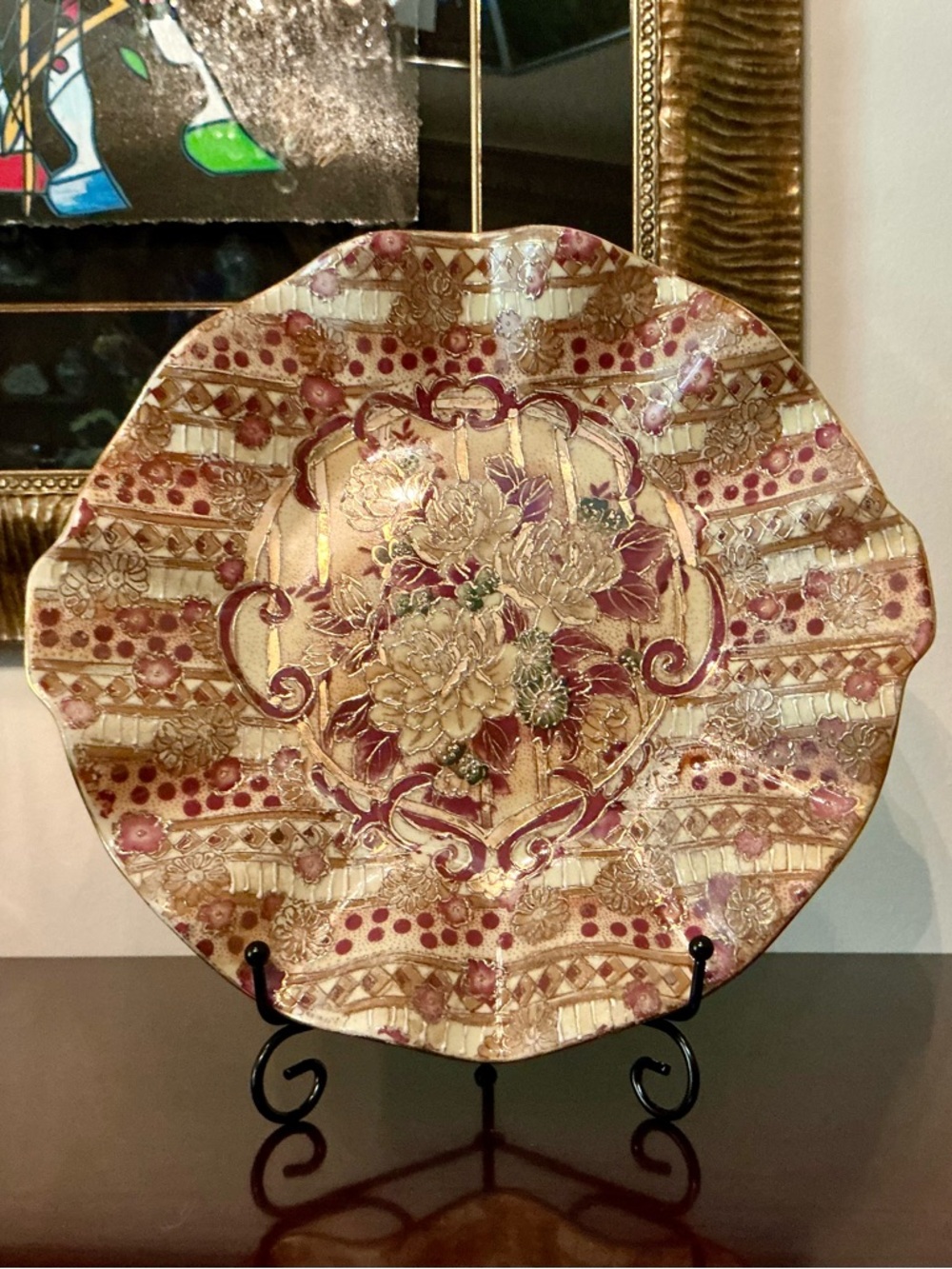 Vintage Satsuma Plate featuring ruffled edge 10”